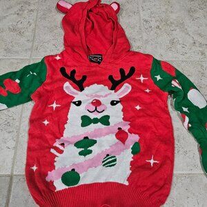 Girls Sz L 10/12 Holiday Christmas LlamaCorn Hooded Sweater